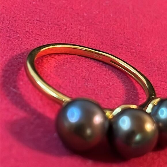 Peacock Pearl 3 Stone Ring 14kYG over 925 silver 9 - Picture 12 of 15